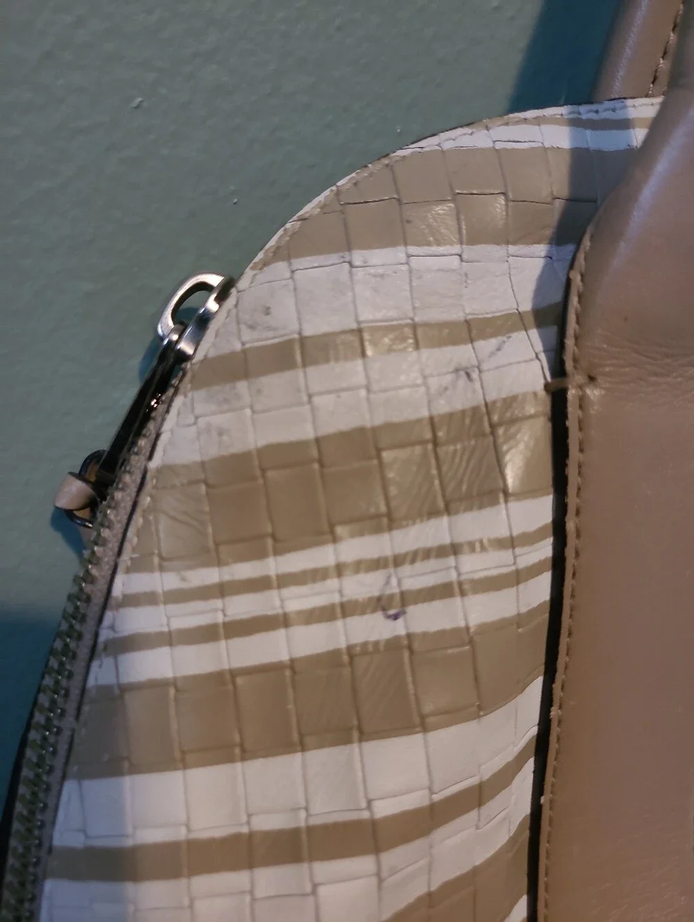Coach Bleecker Preston Satchel In Embossed Woven Leather 31004 SV/Fawn/White